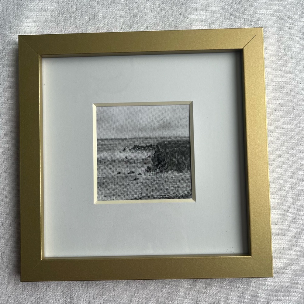 “Sea study no. 2” Gold Framed Black and White Coastal Art